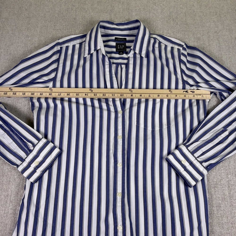 GAP Womens M Blue White Striped Button Down "Perfect Shirt" 100% Cotton Classic - Picture 8 of 14